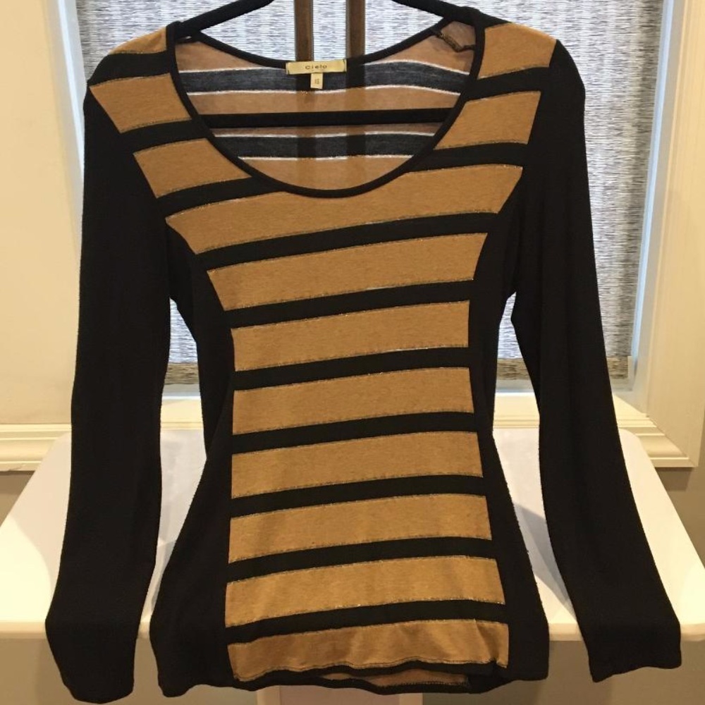 CIELO Black and Gold Striped Top